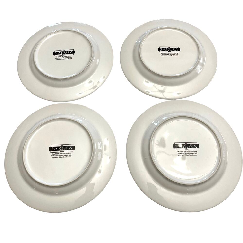 SAKURA Classico Set of 4 STONEWARE Salad Dessert Plates 8" WINE DESIGN - Picture 2 of 3